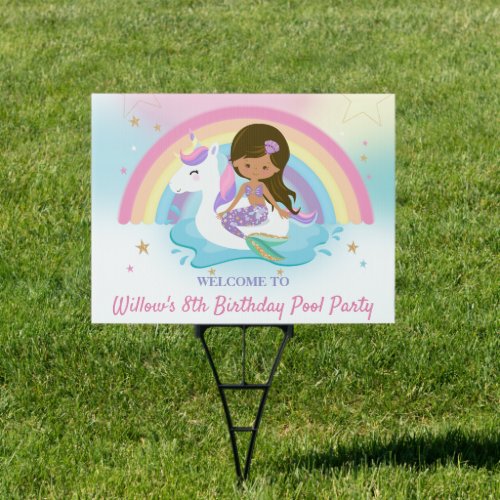 Cute Unicorn Mermaid Pool Birthday Party Welcome S Sign