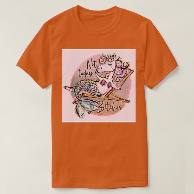 Cute Unicorn Mermaid Relaxing on Deck Chair T-Shirt (Design Front)