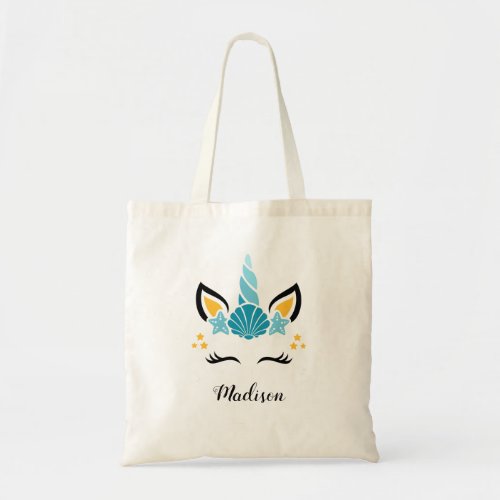 Cute Unicorn Mermaid Tote Bag With Name