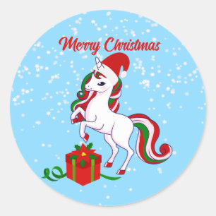 Cute Unicorn Merry Christmas Classic Round Sticke Classic Round Sticker