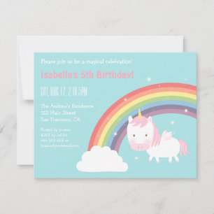 Cute Unicorn Mini Wings Rainbow Birthday Party Invitation