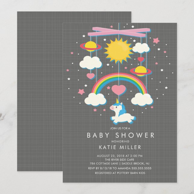 Cute Unicorn Mobile Baby Shower Invitation (Front/Back)