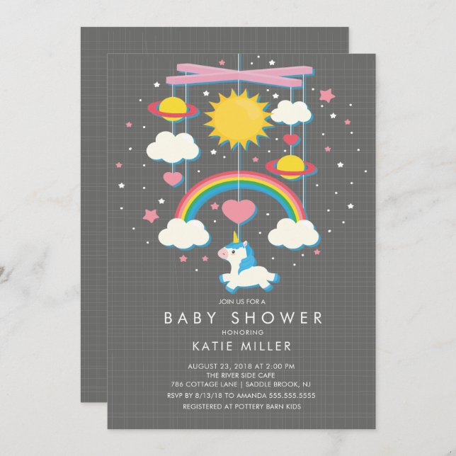 Cute Unicorn Mobile Baby Shower Invitation (Front/Back)