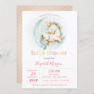 Cute Unicorn Moon Dotted Baby Shower Invitation