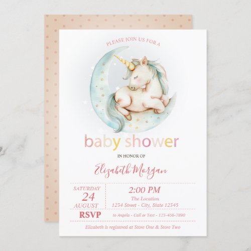Cute Unicorn Moon Dotted Baby Shower Invitation