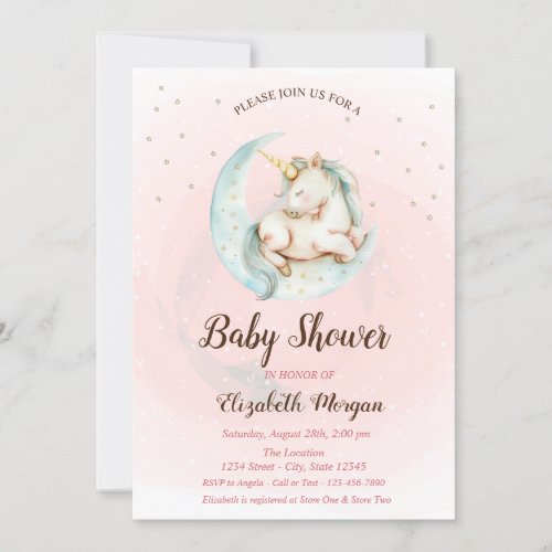 Cute Unicorn Moon Stars Baby Shower Invitation