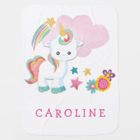 Cute Unicorn Name Baby Girl White Baby Blanket