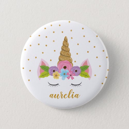 Cute Unicorn Name Button  Custom Color