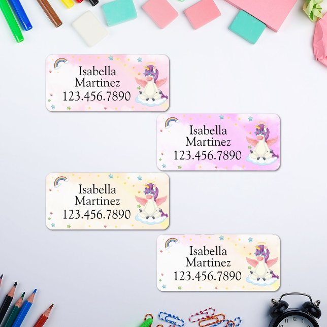 Cute Unicorn Name Phone Number School Labels (Creator Uploaded)