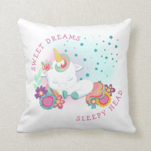Cute Unicorn Name Sweet Dreams Sleepy Head Girl Throw Pillow