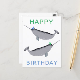 Cute Unicorn Narwhal Whale Whaley Happy Birthday Postcard