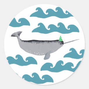 Cute Unicorn Narwhal Whale Whaley Sea Kids Classic Round Sticker