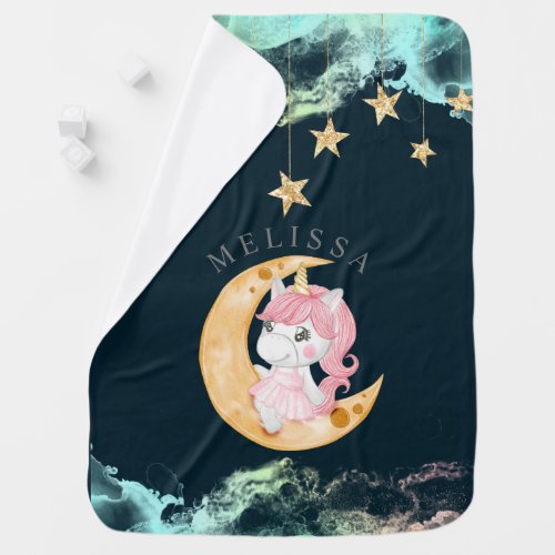 cute unicorn night sky Monogram Baby Blanket