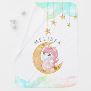 cute unicorn night sky Monogram Baby Blanket