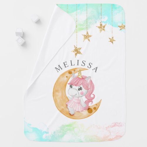 cute unicorn night sky Monogram Baby Blanket