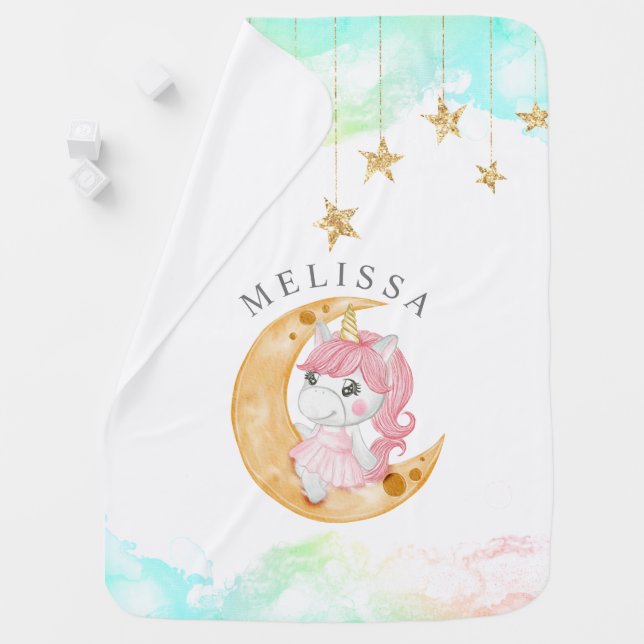 cute unicorn night sky Monogram Baby Blanket (In Situ)