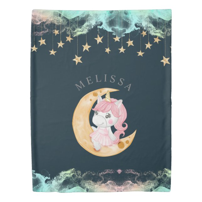 cute unicorn night sky Monogram duvet cover (Front)