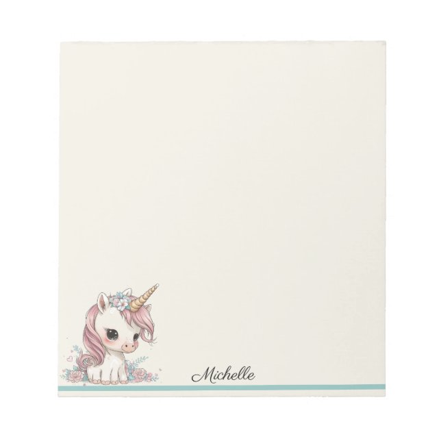 Cute Unicorn Notepad YOUR Name Text (Front)