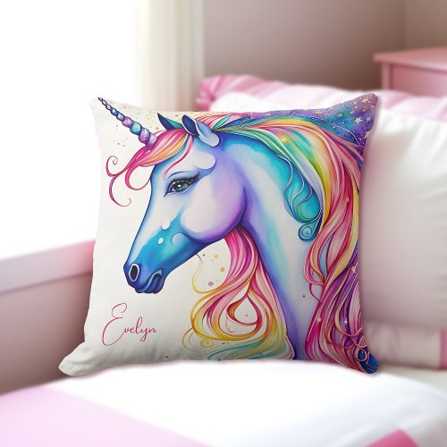 Cute Unicorn Nursery Pillow with Name for Nursery