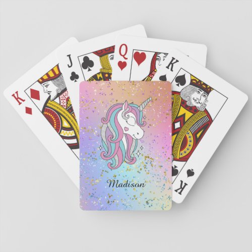 Cute Unicorn Ombre Rainbow Glitter Sparkle  Poker Cards