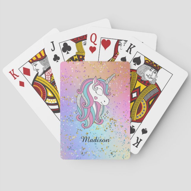 Cute Unicorn Ombre Rainbow Glitter Sparkle  Poker Cards (Back)