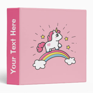 Cute Unicorn On A Rainbow Design 3 Ring Binder