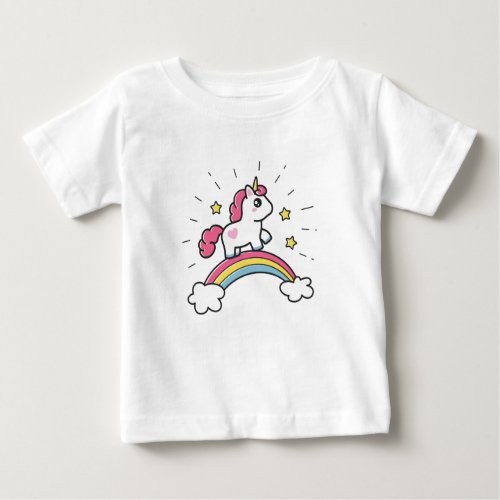 Cute Unicorn On A Rainbow Design Baby T_Shirt
