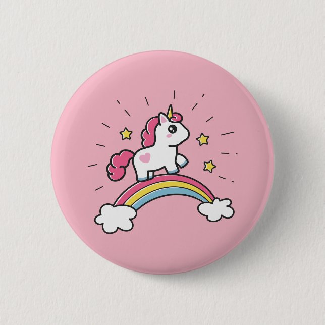 Cute Unicorn On A Rainbow Design Button (Front)