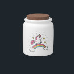 Cute Unicorn On A Rainbow Design Candy Jar<br><div class="desc">Cute unicorn on a rainbow design.</div>