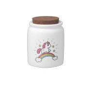 Cute Unicorn On A Rainbow Design Candy Jar at Zazzle
