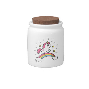 Cute Unicorn On A Rainbow Design Candy Jar