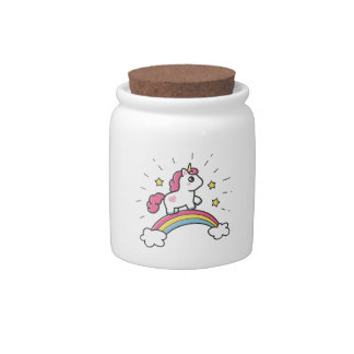 Cute Unicorn On A Rainbow Design Candy Jar