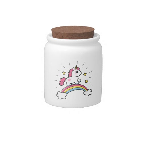 Cute Unicorn On A Rainbow Design Candy Jar