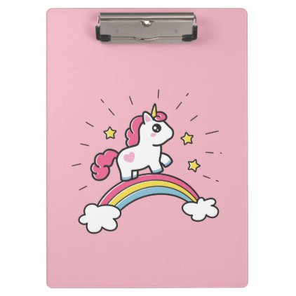 Cute Unicorn On A Rainbow Design Clipboard