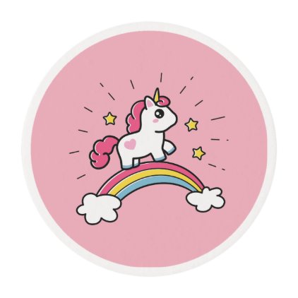 Cute Unicorn On A Rainbow Design Edible Frosting Rounds