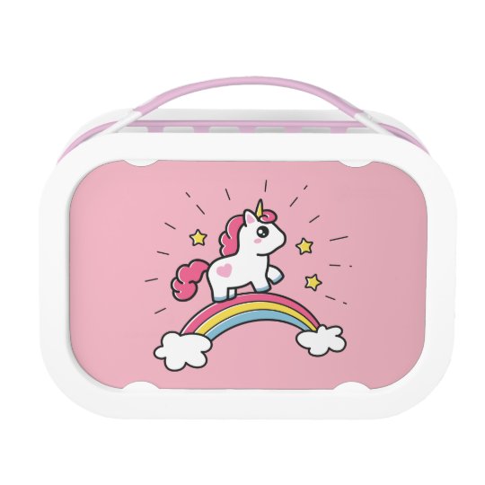 Cute Unicorn On A Rainbow Design Lunch Box Zazzle Cute Unicorn On A Rainbow Design Lunch Box