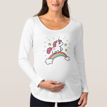 Cute Unicorn On A Rainbow Design Maternity T-Shirt