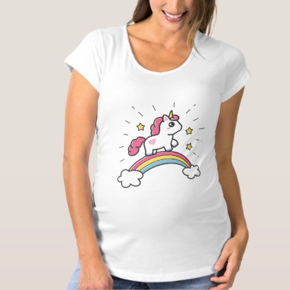 Cute Unicorn On A Rainbow Design Maternity T-Shirt