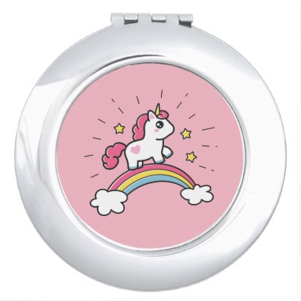 Cute Unicorn On A Rainbow Design Mirror For Makeup