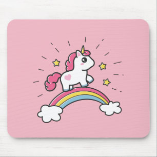Cute Unicorn On A Rainbow Design Mouse Pad