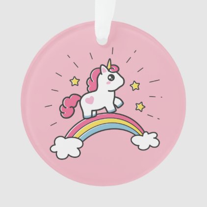 Cute Unicorn On A Rainbow Design Ornament