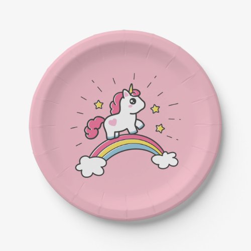 Cute Unicorn On A Rainbow Design Paper Plates
