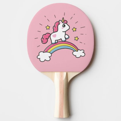 Cute Unicorn On A Rainbow Design Ping-Pong Paddle