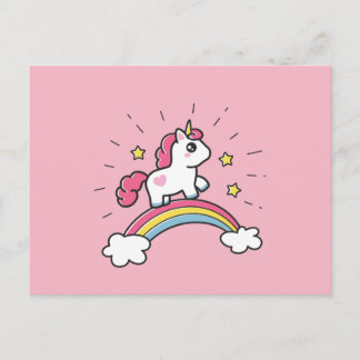 Cute Unicorn On A Rainbow Design Postcard