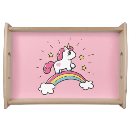 Cute Unicorn On A Rainbow Design Serving Tray