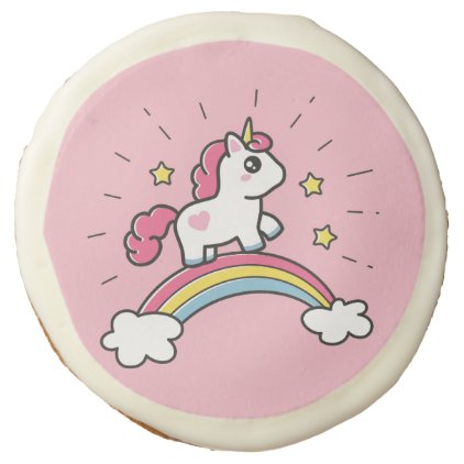 Cute Unicorn On A Rainbow Design Sugar Cookie