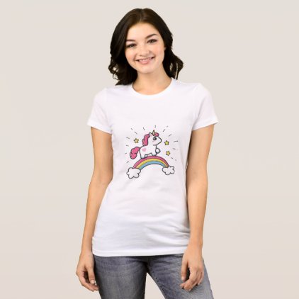 Cute Unicorn On A Rainbow Design T-Shirt