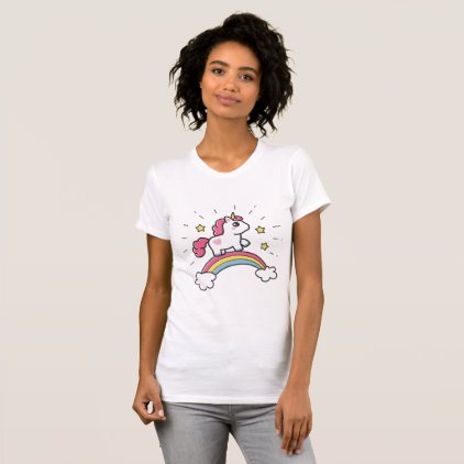 Cute Unicorn On A Rainbow Design T-Shirt