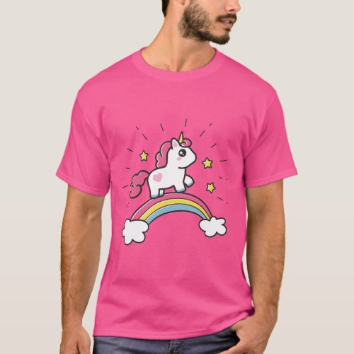 Cute Unicorn On A Rainbow Design T_Shirt