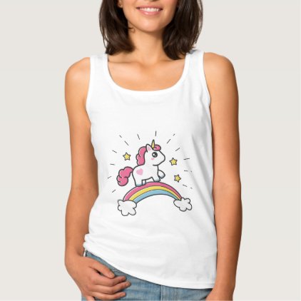 Cute Unicorn On A Rainbow Design Tank Top